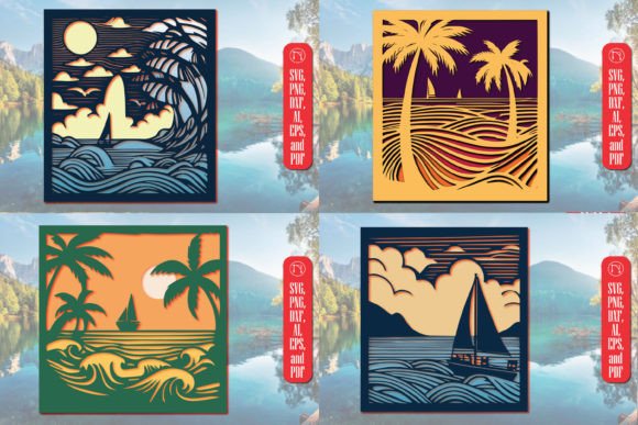 3D Layer Summer Sea Wall Art SVG Bundle
