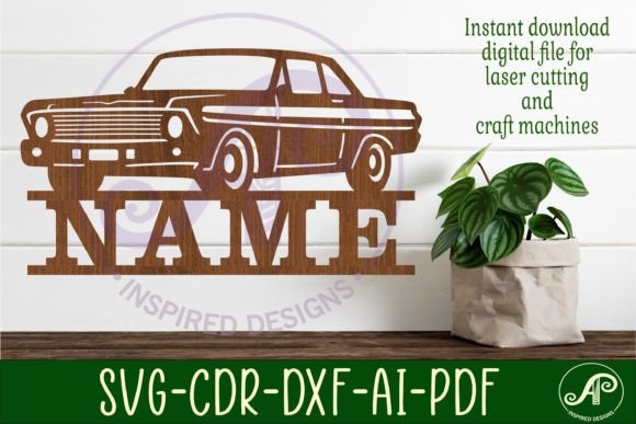 Classic Car Name Sign Design 1 Svg Laser