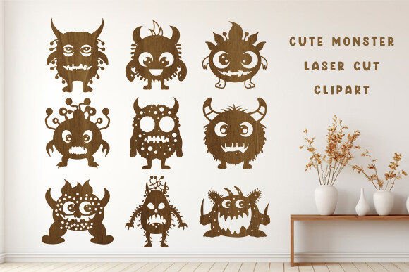 Cute Monster Laser Cut Clipart SVG Set