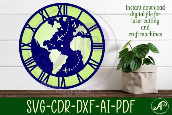 Globe Wall Clock Laser Cut Files, SVG