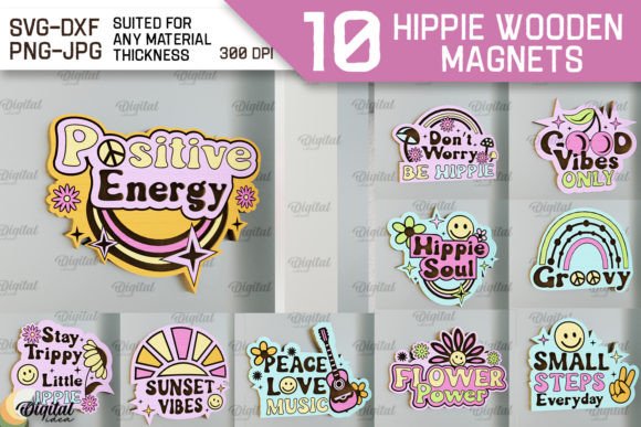 Hippie Wooden Magnets Laser Cut Bundle