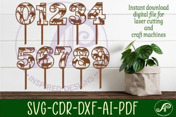 Safari Animal Number Cake Toppers SVG