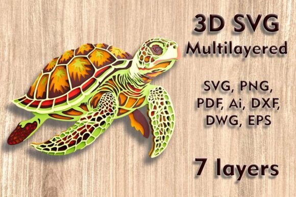 Sea Turtle 3D SVG Multilayer Laser Files for Creative Crafting