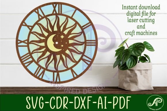 Sun and Moon Wall Clock Laser Cut Files